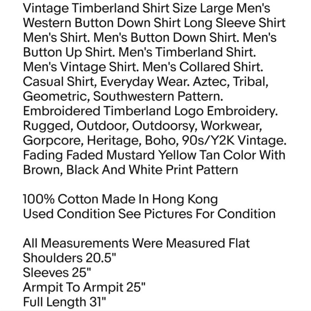 Vintage Timberland Shirt Size Large Men's Western Button Down Shirt Long Sleeve - Picture 2 of 8